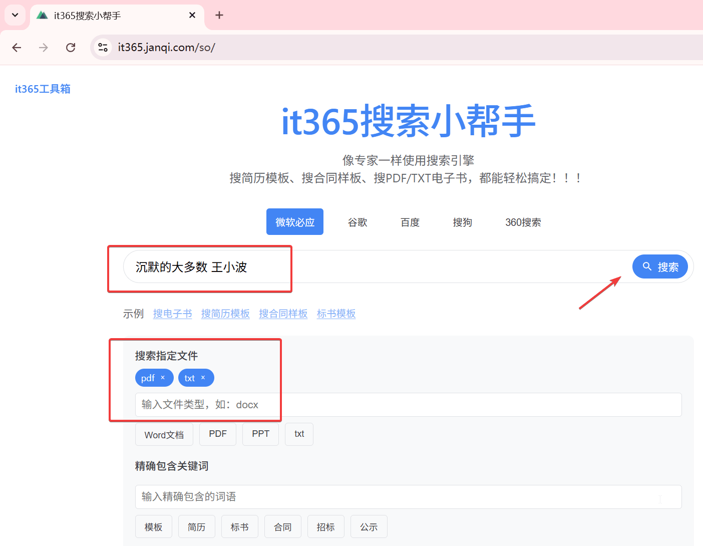搜索引擎搜索技巧 快速下载电子书文件 - 设置搜索参数界面